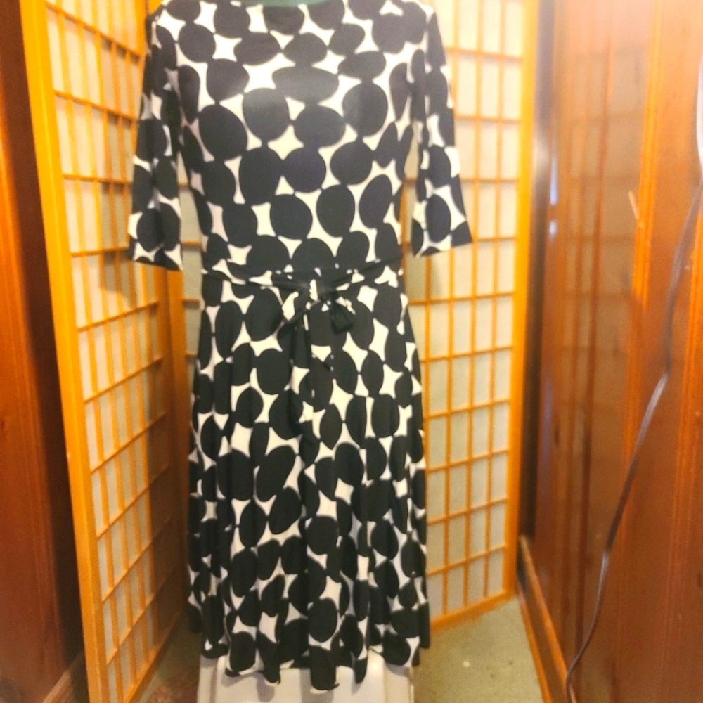 Elegant Black and White Patterned Dress94 Percent Rayon 6 Percent Spandex